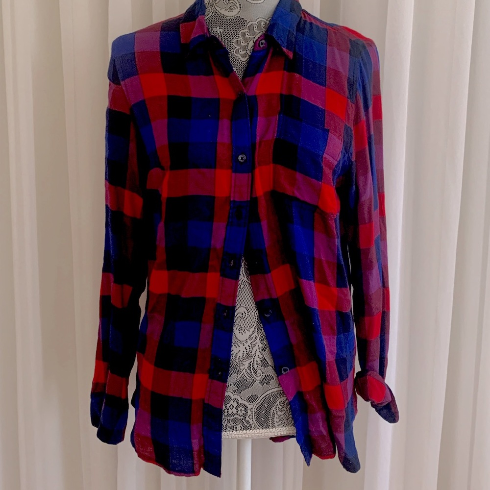 red and blue plaid top